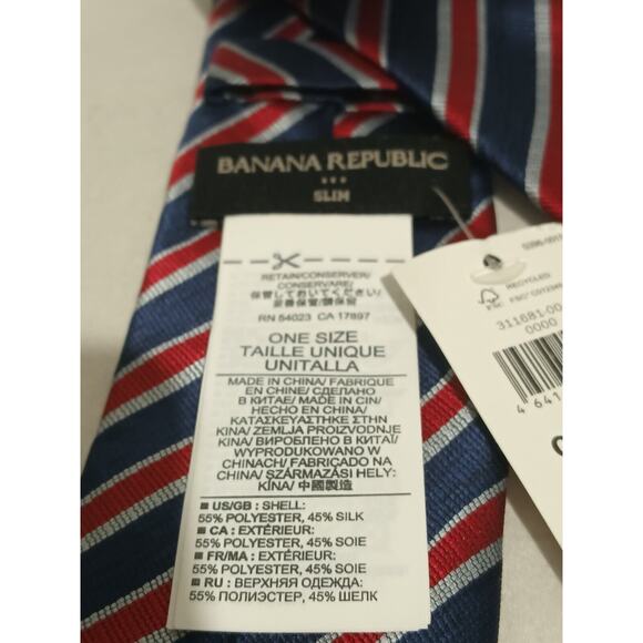 NWT Banana Republic Nautical Blue Wine Gray Diagonal Striped Tie 2 And 1/4 In... - Picture 3 of 9
